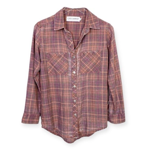 ☀️SALE☀️ Gypsy Warrior Crossed Paths Burnout Plaid Shirt Size: Small - Picture 3 of 4